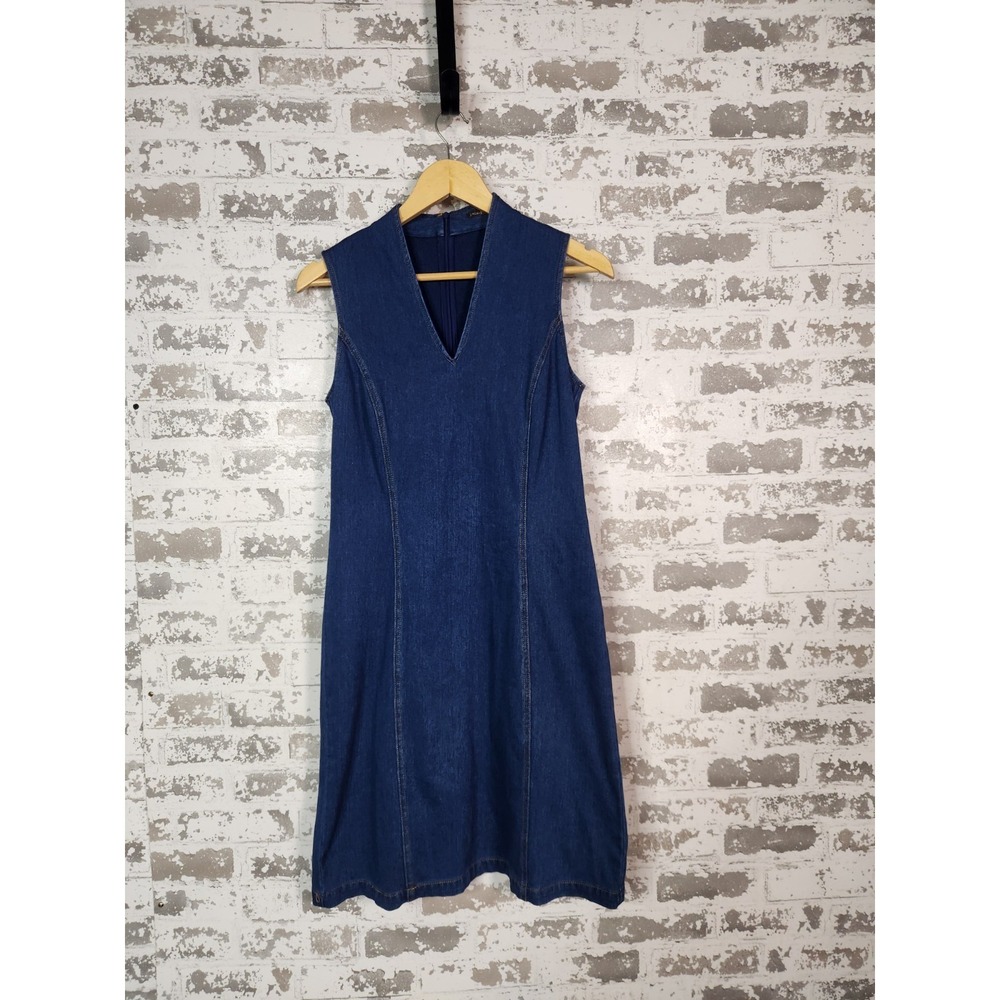 J. McLaughlin Denim Dress Small Blue Sleeveless V Neck Western Festival